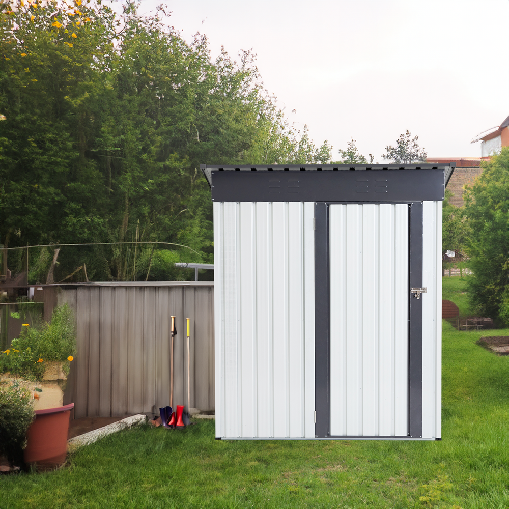 Garden Essentials Metal Storage Shed - Gray & White Rainproof Tool Keeper