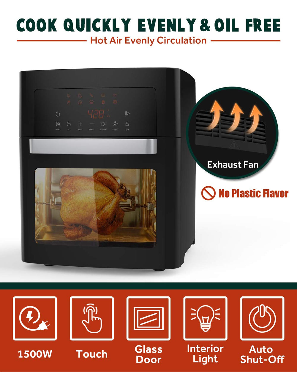 Smart Air Fryer Oven XL – Versatile Cooking with Touchscreen & Rotisserie