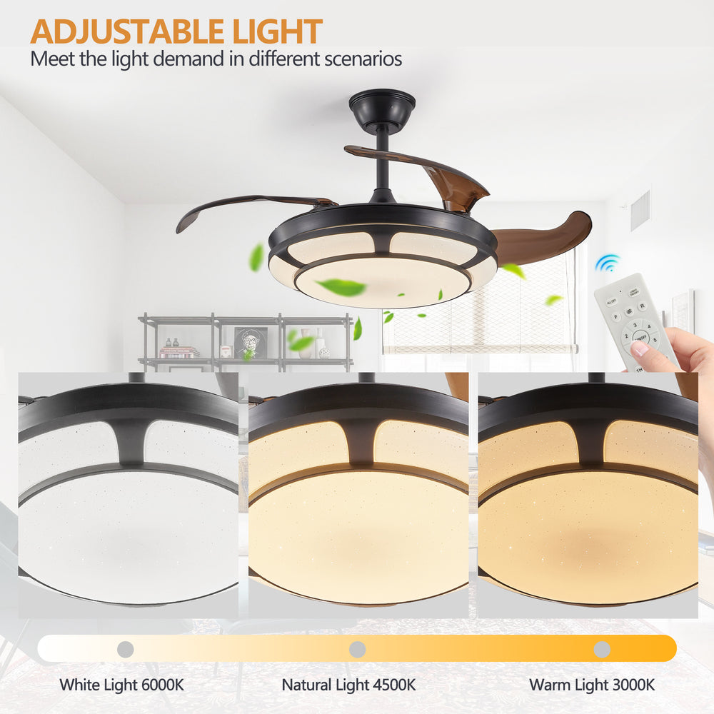 Sleek Retractable Ceiling Fan Light