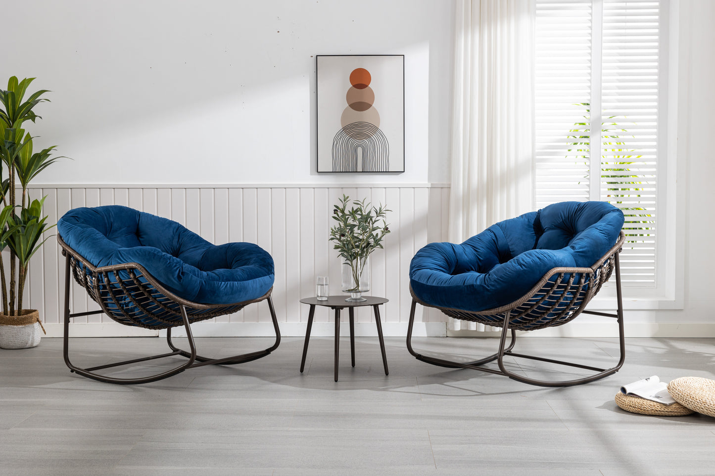 Cozy Navy Rattan Rocker Chair