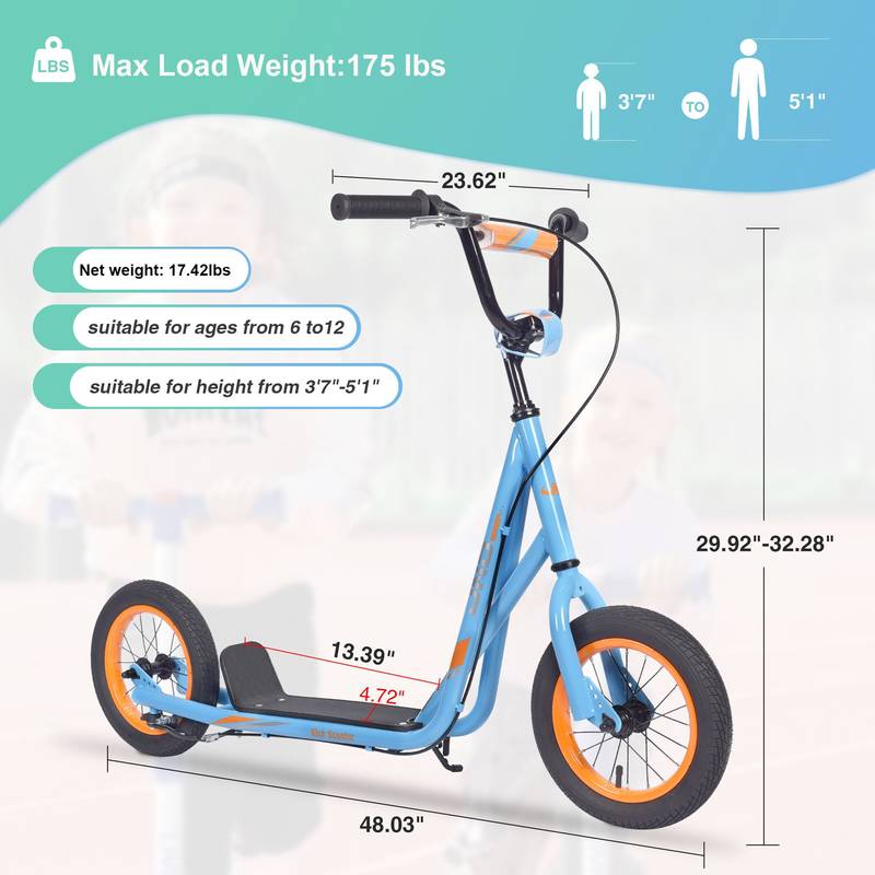Smooth Ride Kids' Scooter with Adjustable Handlebar and Inflatable Wheels