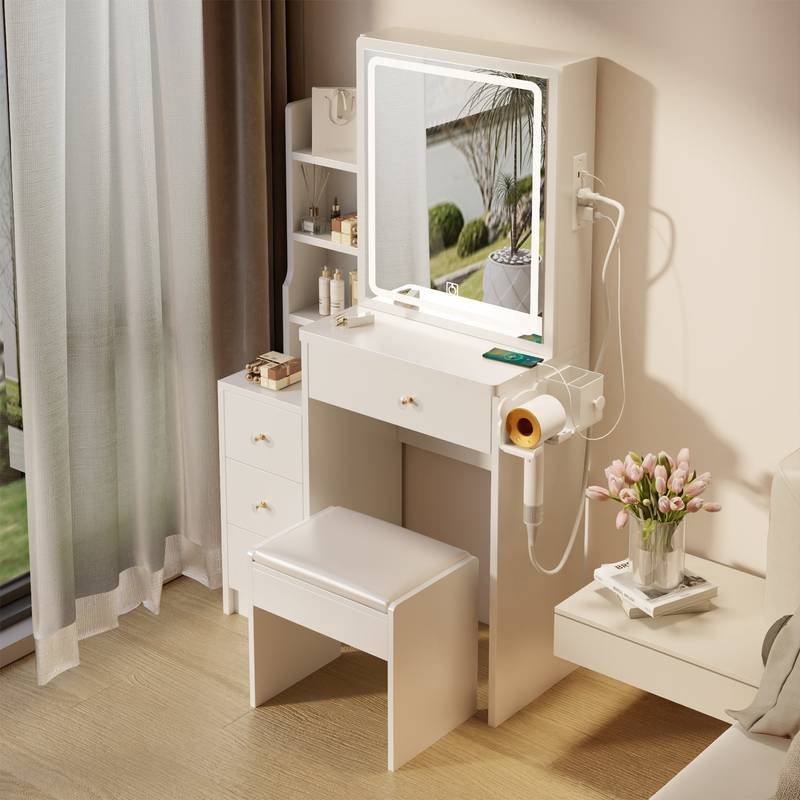 Compact Glam Vanity Set with LED Mirror & Power Stations