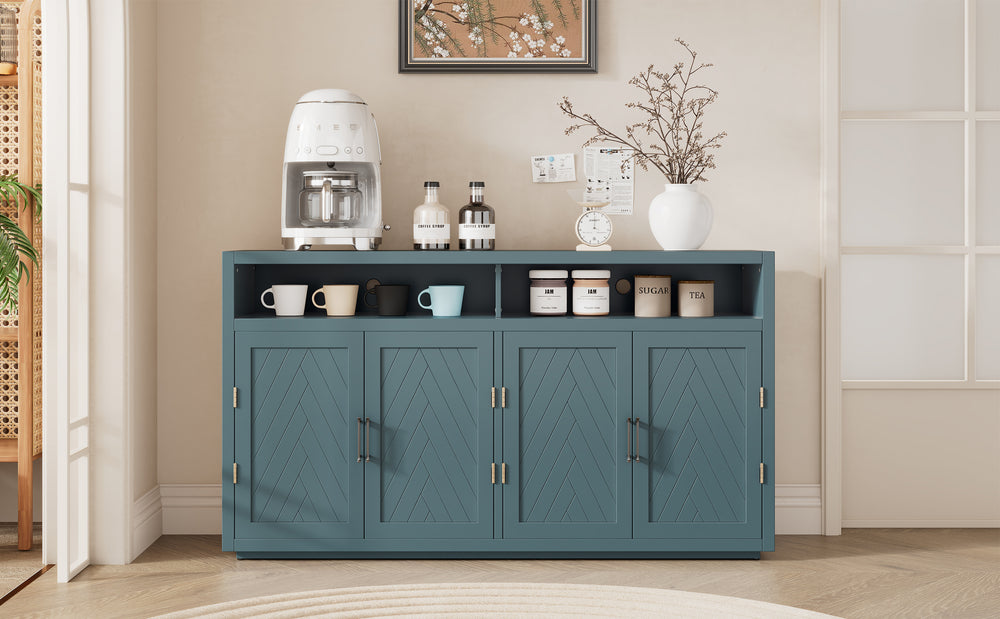 Chic Smoke Blue Sideboard with Open Shelves