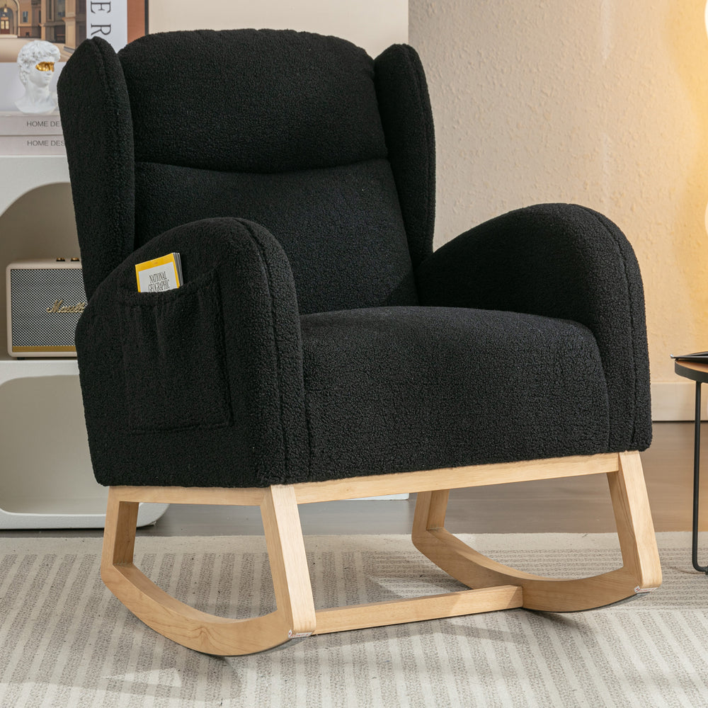 Cozy Teddy Rocking Chair with Stylish Wood Legs