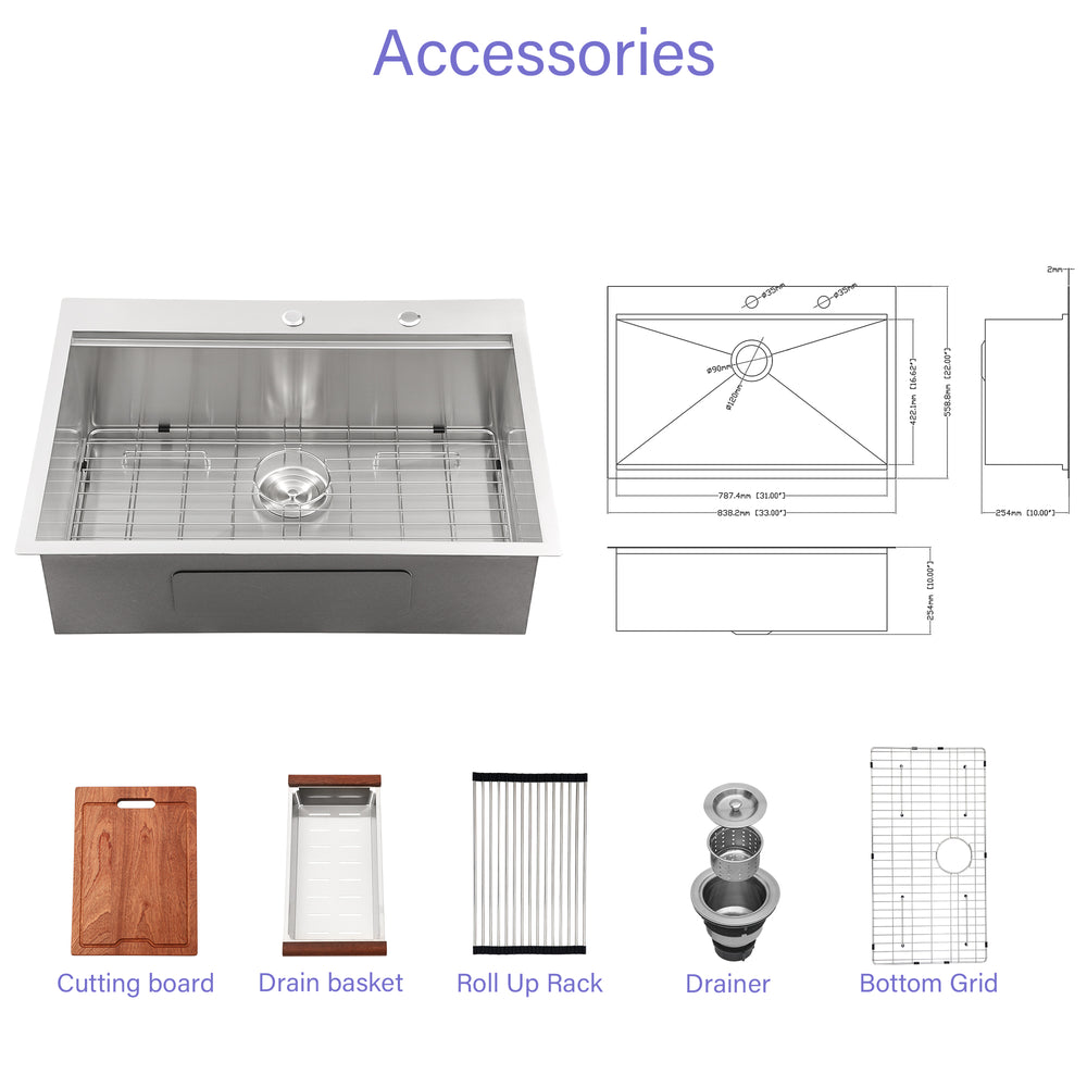 Stainless Steel Drop-In Workstation Sink