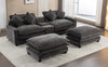 Cozy Black Chenille Sectional Sofa with Ottomans and USB Ports