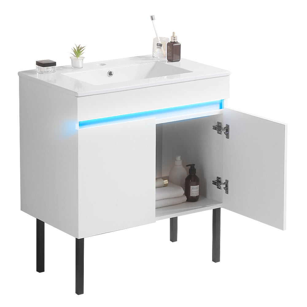 Sleek White Wall-Mounted Vanity with Sensor Light & Ample Storage