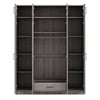 Stylish Gray Four-Door Wardrobe with Drawer and Cabinet