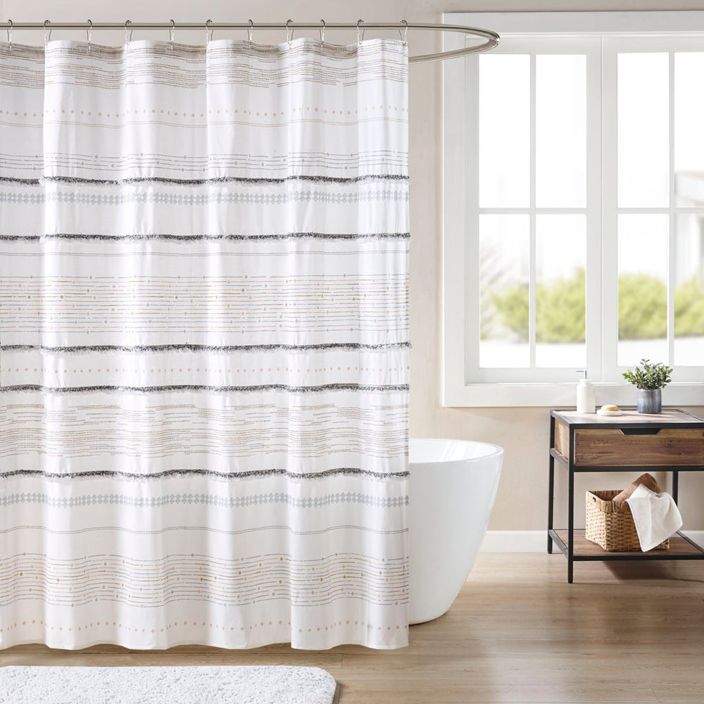 Chic Cotton Shower Curtain with Stylish Trims