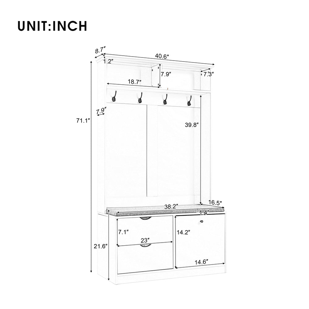 Multi-Function Entryway Bench with Coat Rack & Cushion