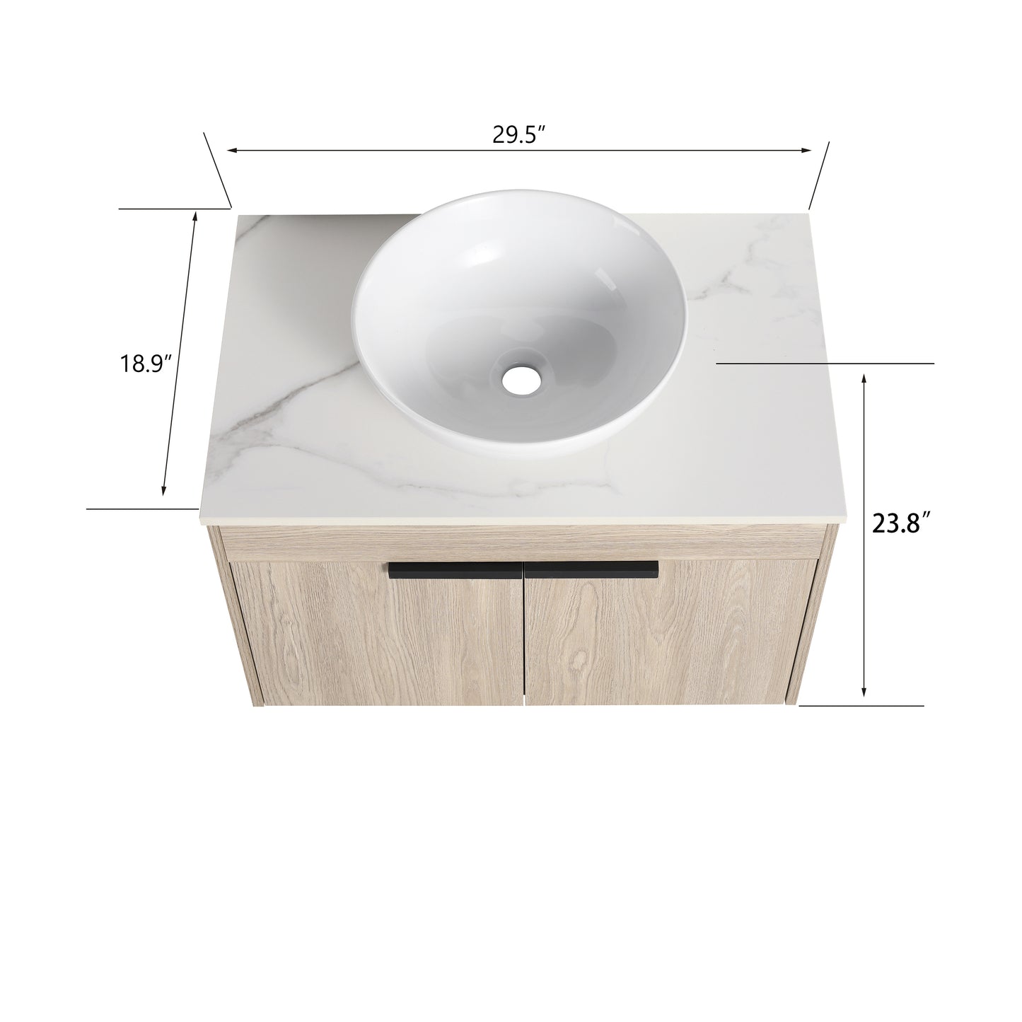 Sleek Oak Wall-Mounted Float Vanity with Ceramic Basin