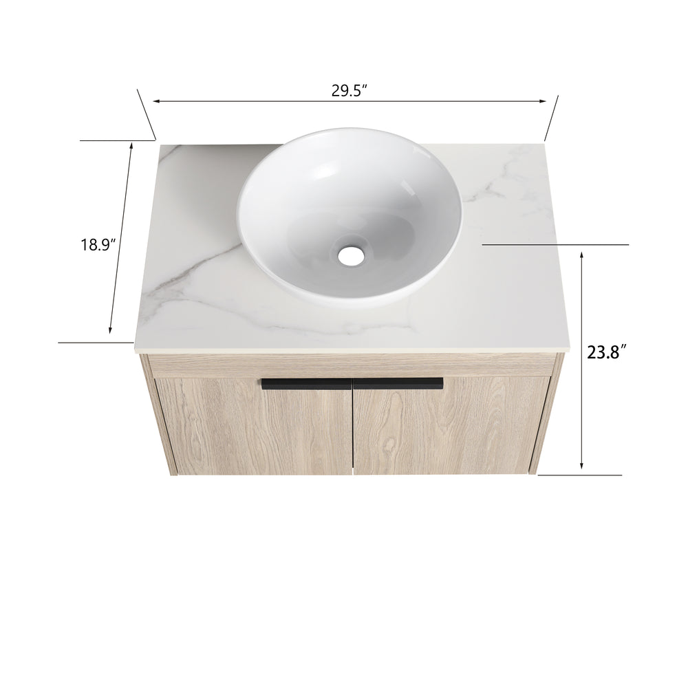 Sleek Oak Wall-Mounted Float Vanity with Ceramic Basin