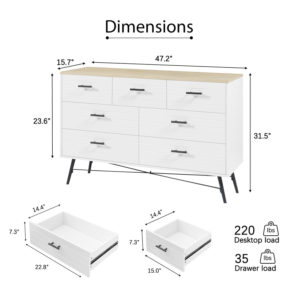 Elegant Deep Drawer Dresser in White and Oak