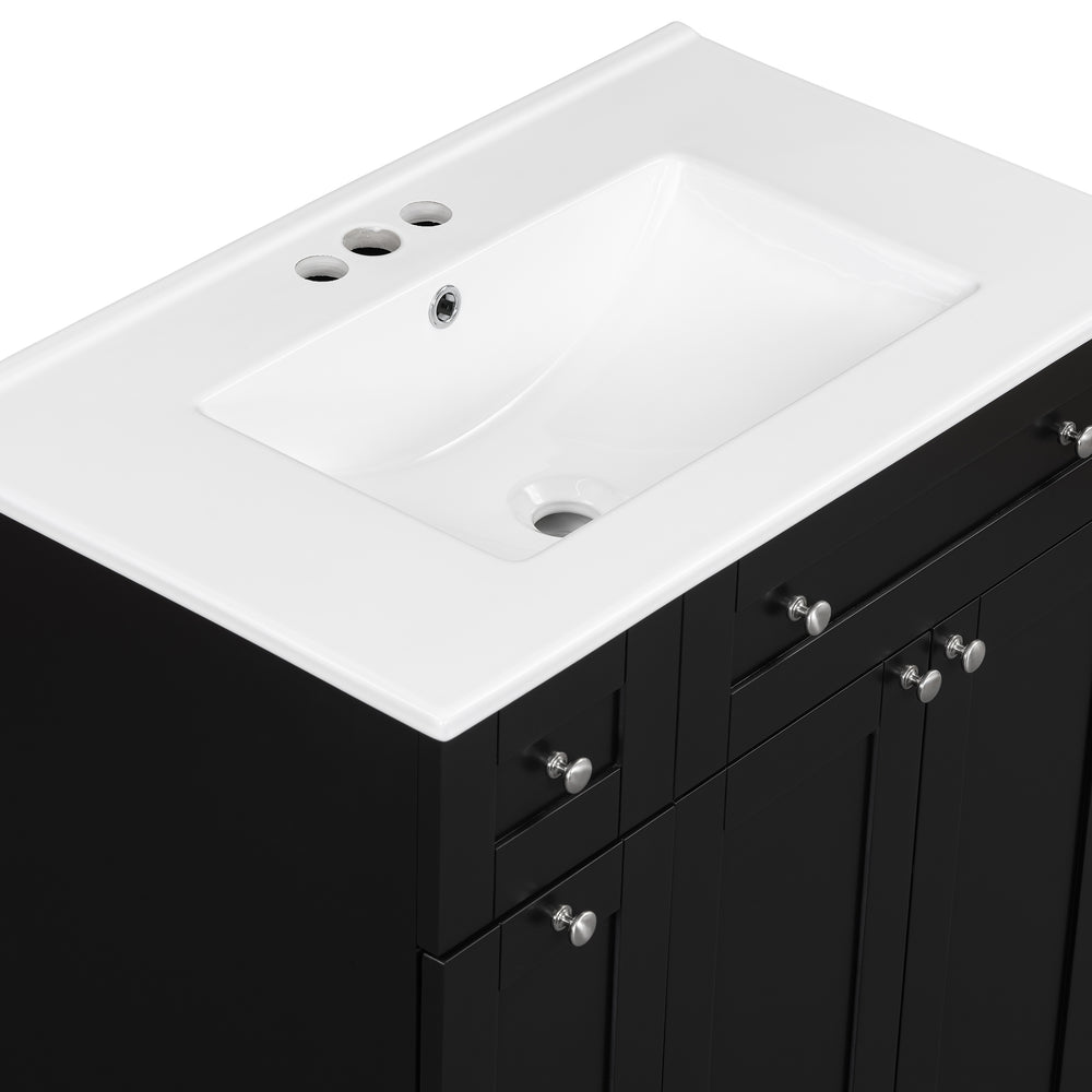 Sleek Black Vanity with Ceramic Sink & Ample Storage