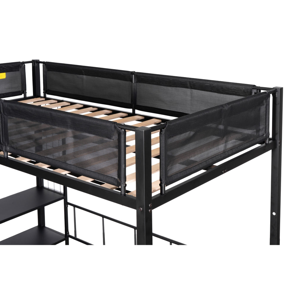 Cozy Metal Bunk Bed with Shelves & Guardrails