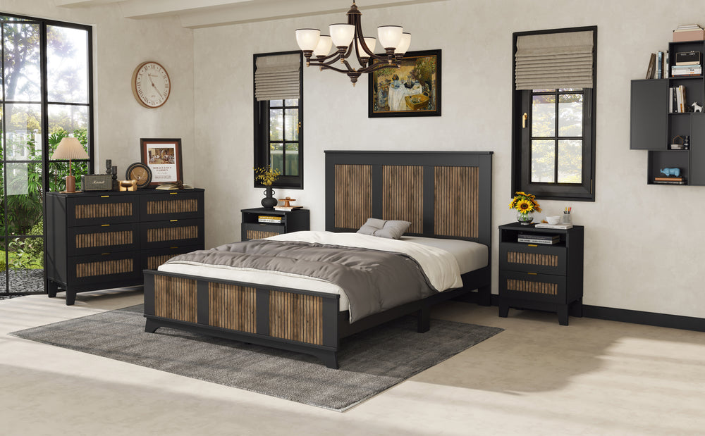 Farmhouse Queen Bedroom Set – Chic Bed, Nightstand, & Dresser