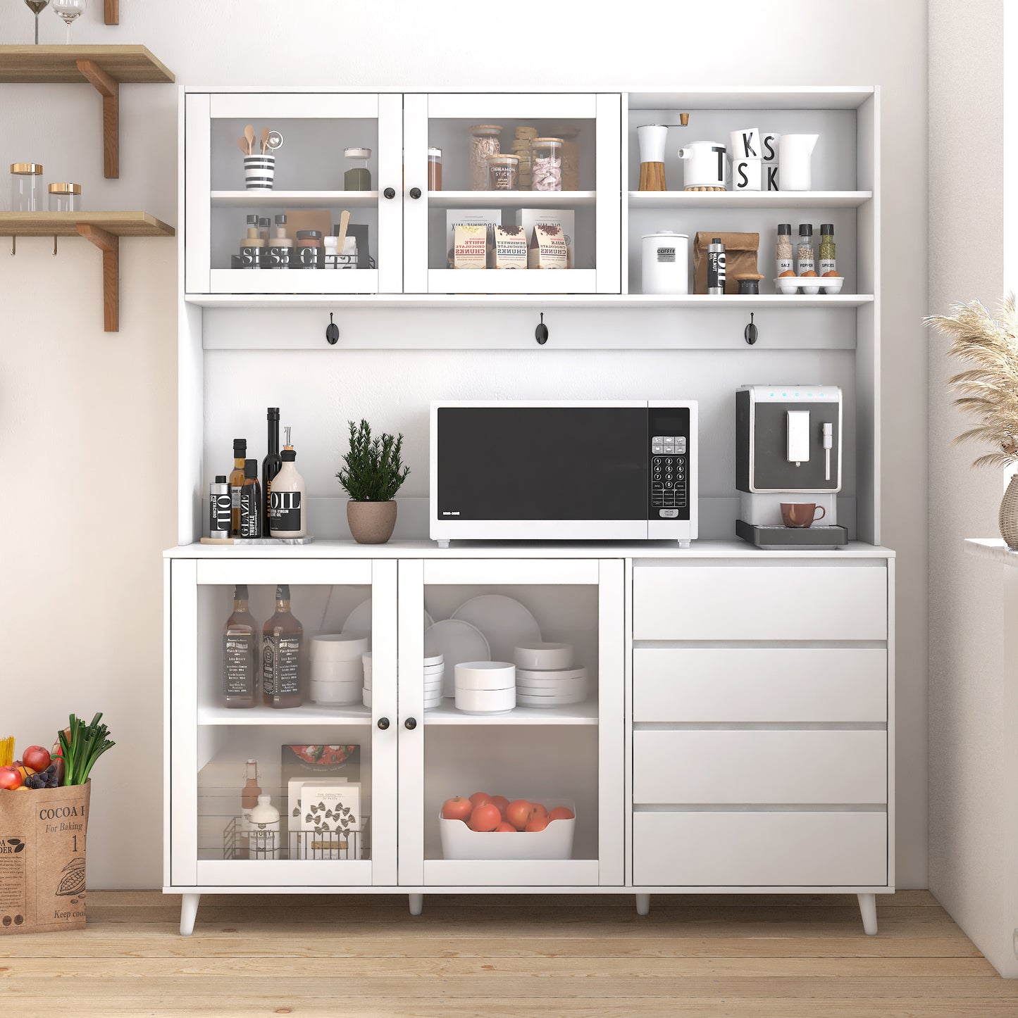 Charming White Kitchen Storage Hutch