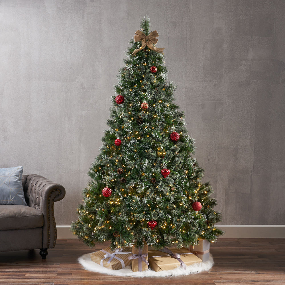 Cozy Cashmere Snowy Tree with Pine Cones and Dazzling LED Lights