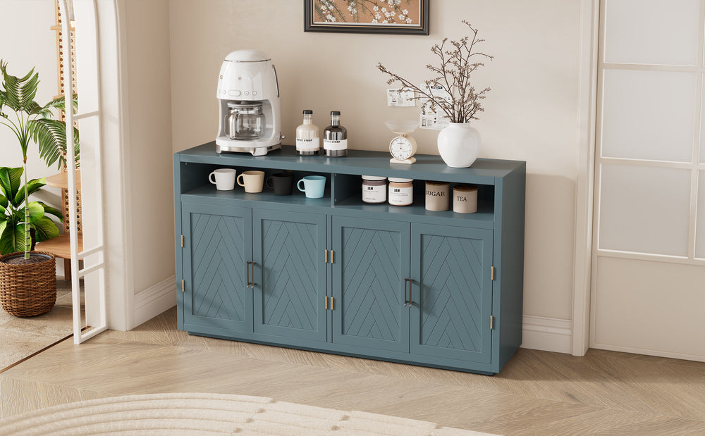 Chic Smoke Blue Sideboard with Open Shelves