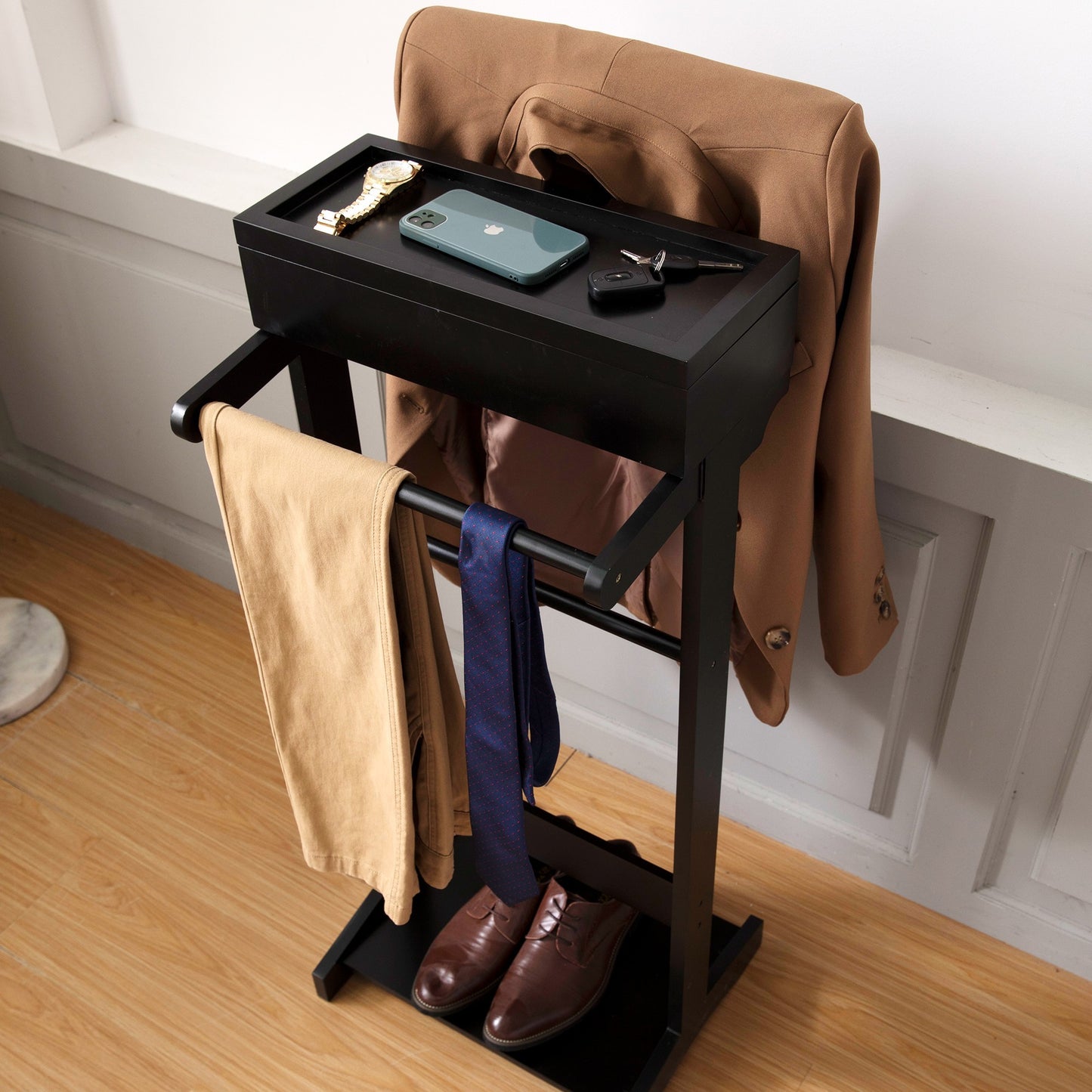 Versatile Black Garment Rack & Storage Stand