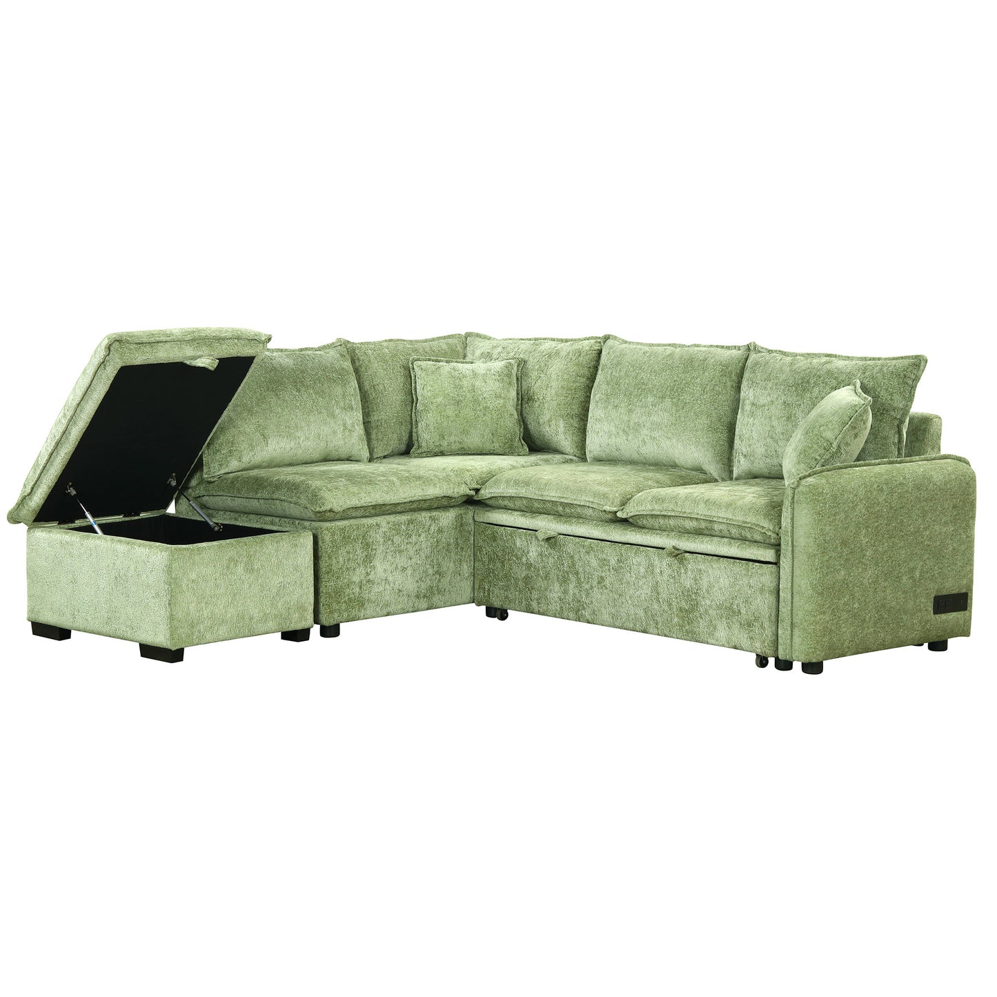 Cozy Green Convertible Sofa Bed with Storage & USB Charging