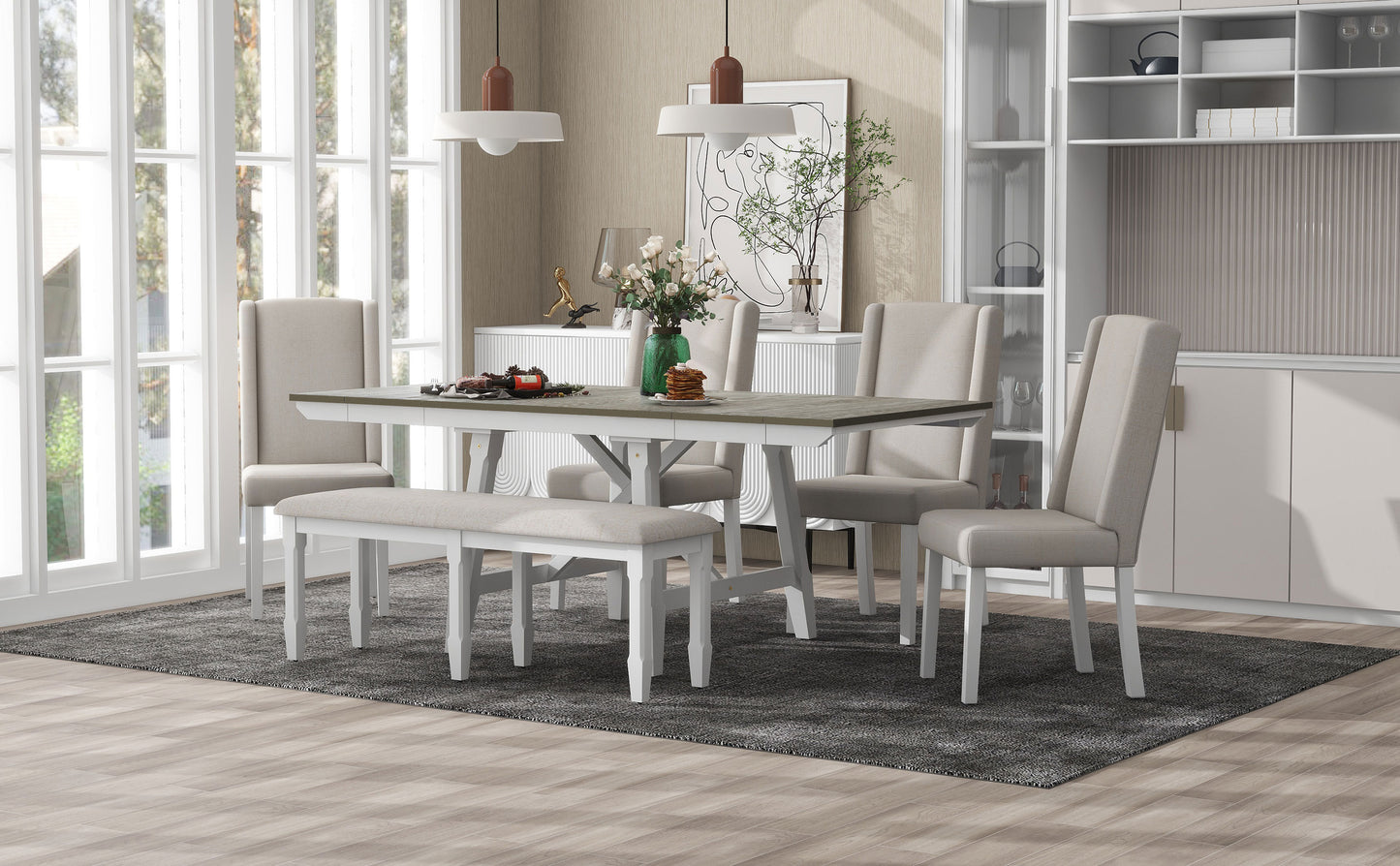 Versatile Dining Set with Extendable Table and Cozy Seating