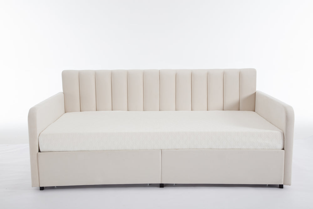 Ivory Velvet Flora Daybed with Storage Drawers