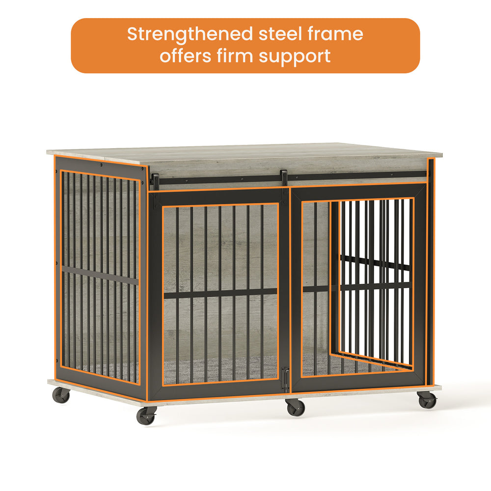 Stylish Dog Crate with Sliding Iron Door & Cozy Mat