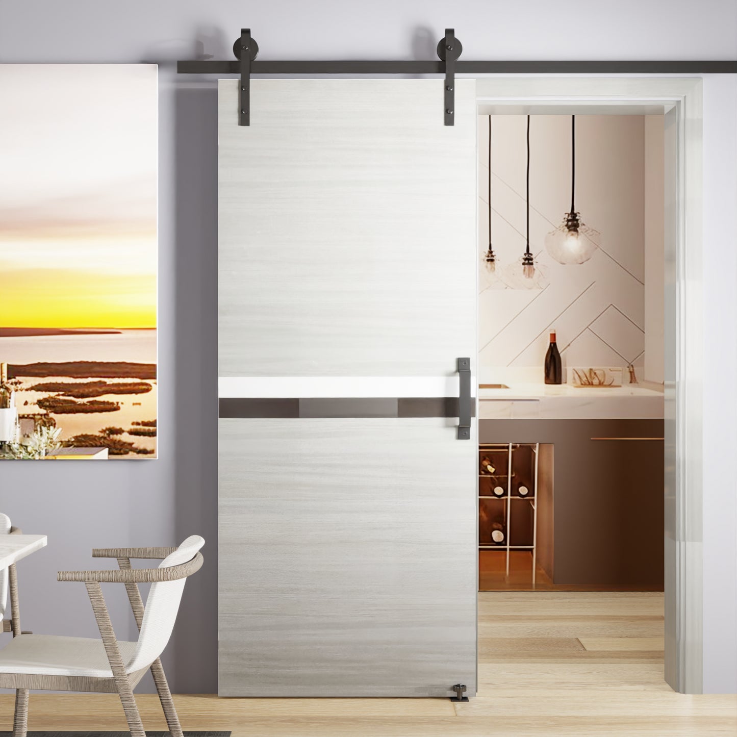 Sleek Sliding Door Set: Modern Melamine Panel with Track and Handle