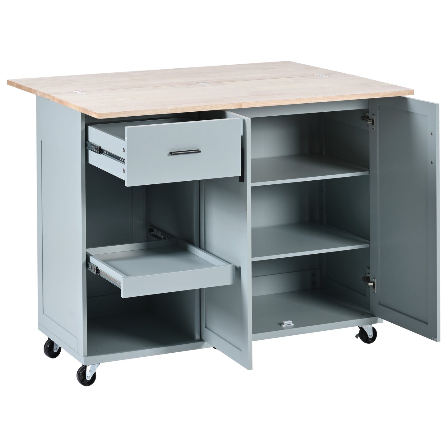 Rolling Kitchen Island with Foldable Top and Storage