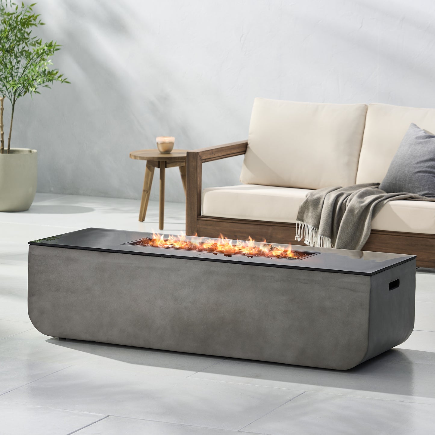 Charming Rectangle Outdoor Fire Table - Light Grey & Black