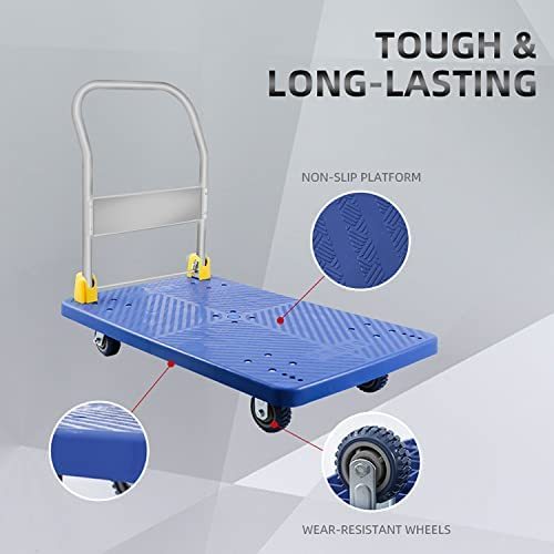 Blue Foldable Platform Truck with Swivel Wheels