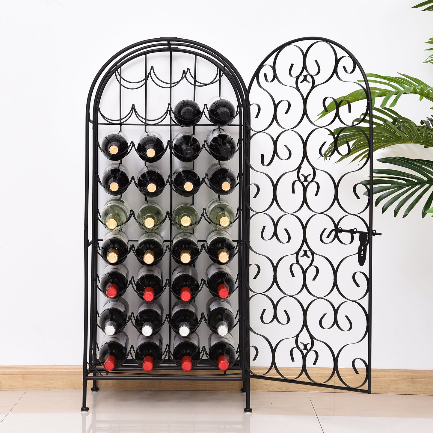 Chic Wine Haven - Stylish Lockable Black Wine Rack