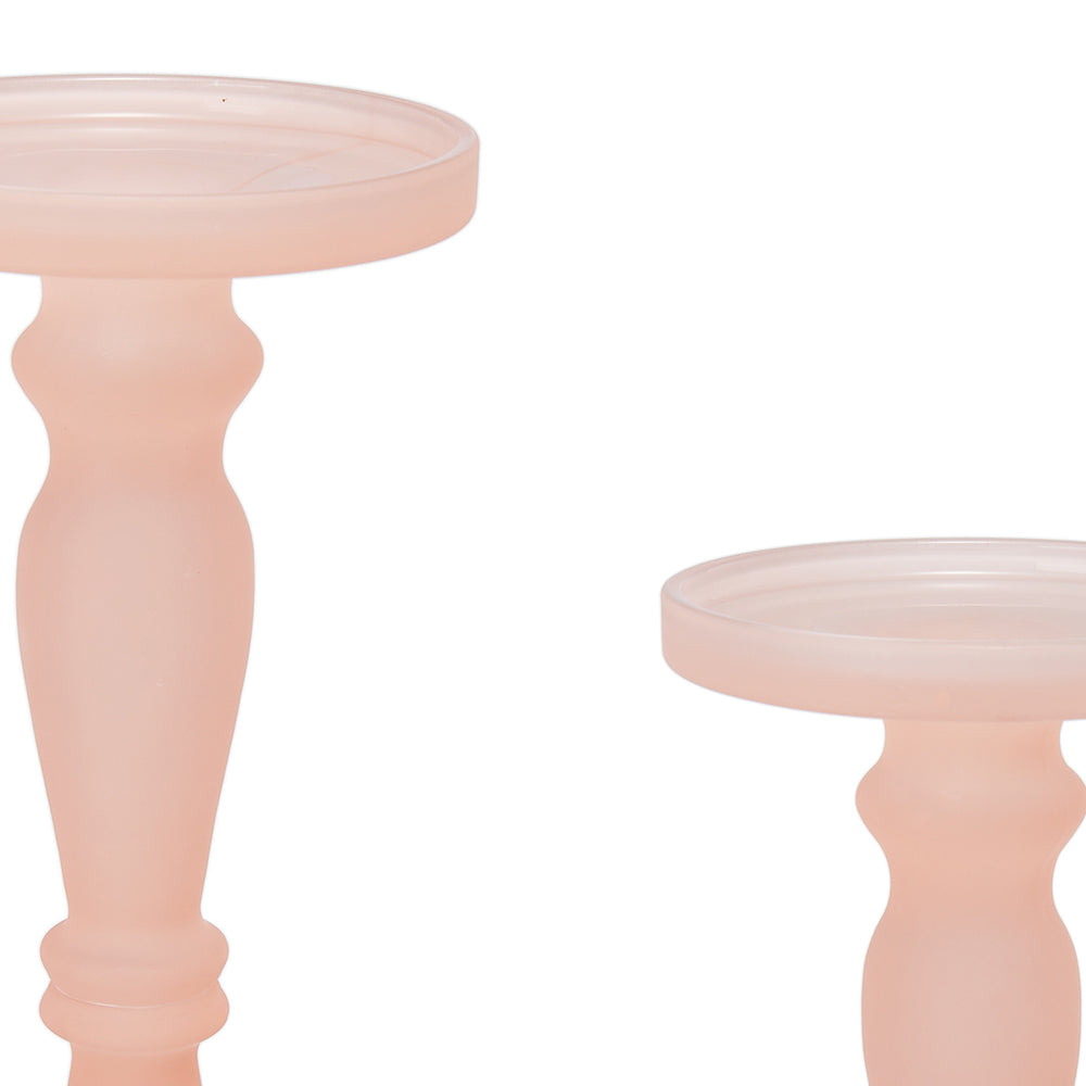 Rose Pink Pedestal Candle Holders - Set of Two