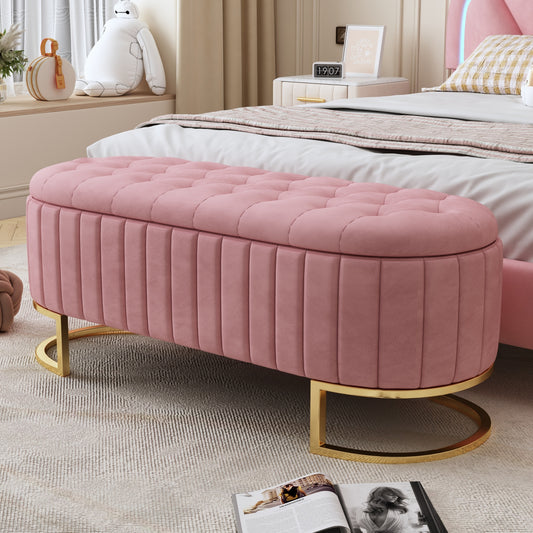 Chic Velvet Storage Ottoman with Button-Tufted Style in Pink