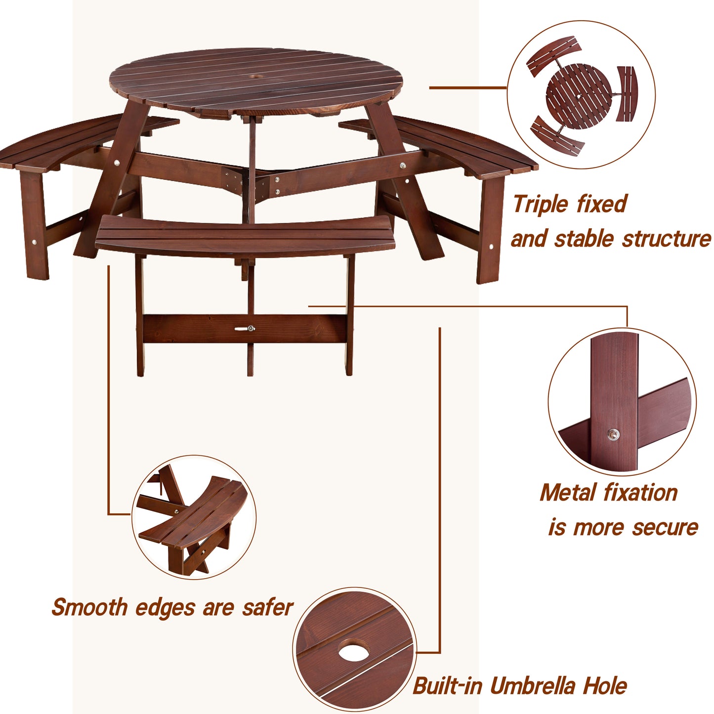 Gather & Enjoy: Spacious Round Picnic Table with Benches