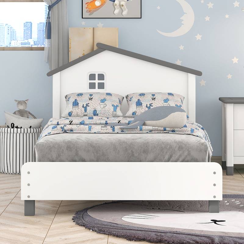 Cozy House-Style Twin Bed in White & Gray