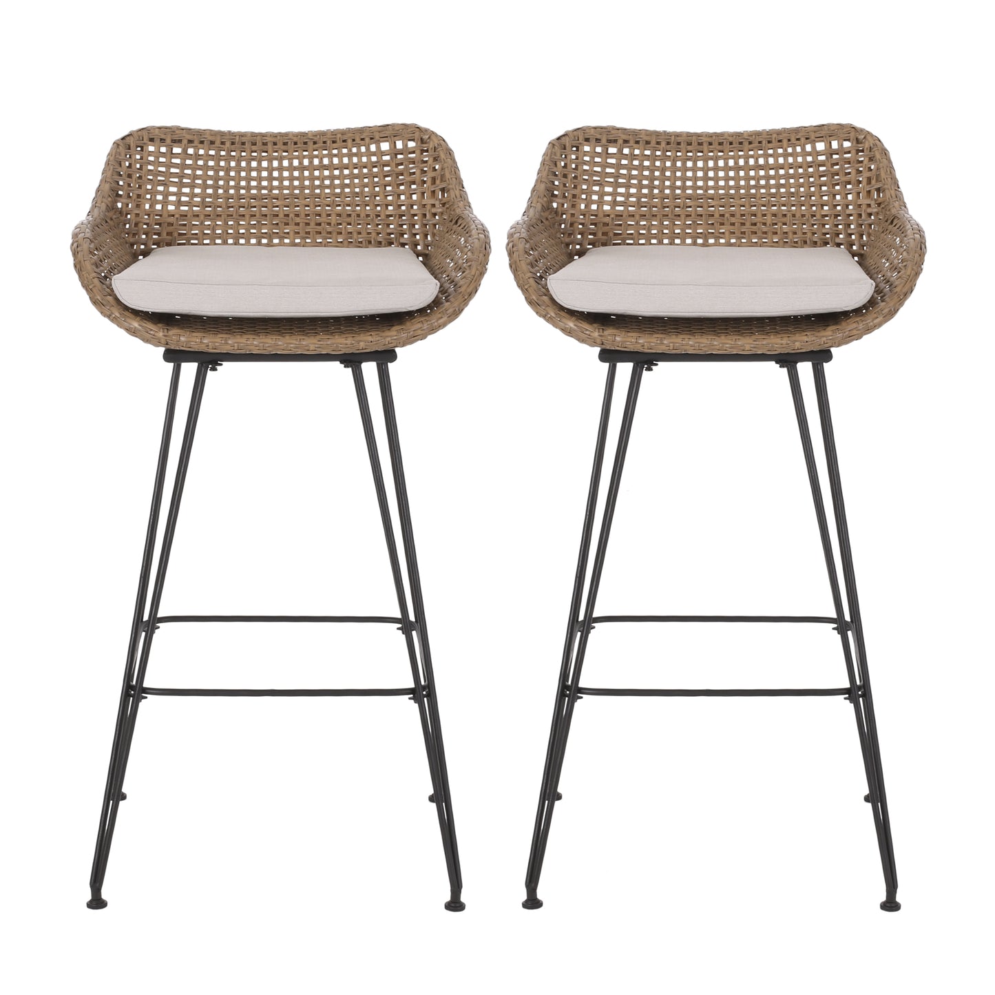 Cozy Wicker Barstools with Cushions - Set of 2