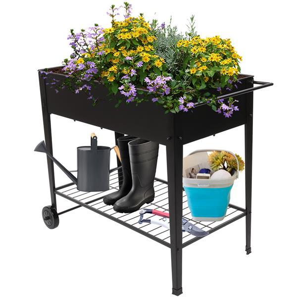 Garden Cart Planter with Wheels - Mobile Elevated Bed for Herbs & Veggies