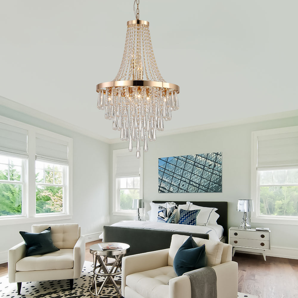 Gleaming Gold Crystal Chandelier – Luxe Lighting for Every Space