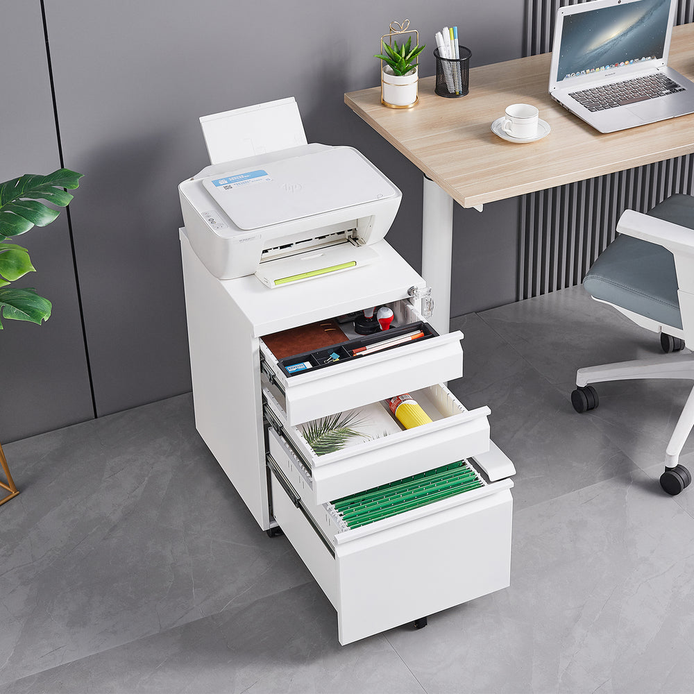 Lockable Mobile File Cabinet - Sleek Office Storage on Wheels