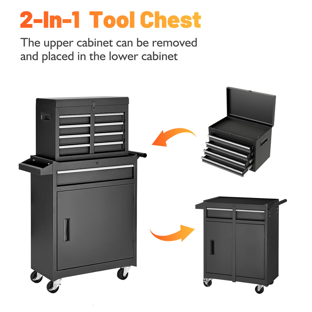 Rolling Tool Chest with Detachable Top and Lockable Wheels