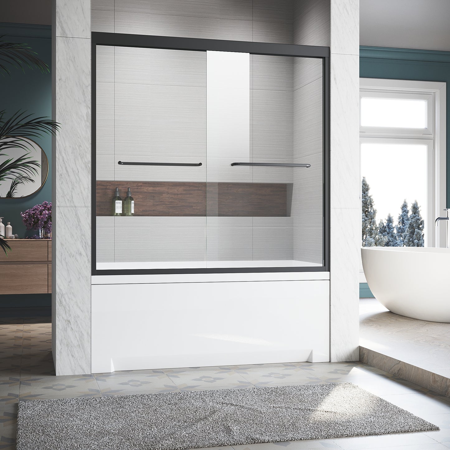 Sleek Matte Black Sliding Bathtub Door