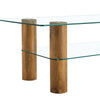 Sleek Dual-Layer Glass Coffee Table with Wooden Accents