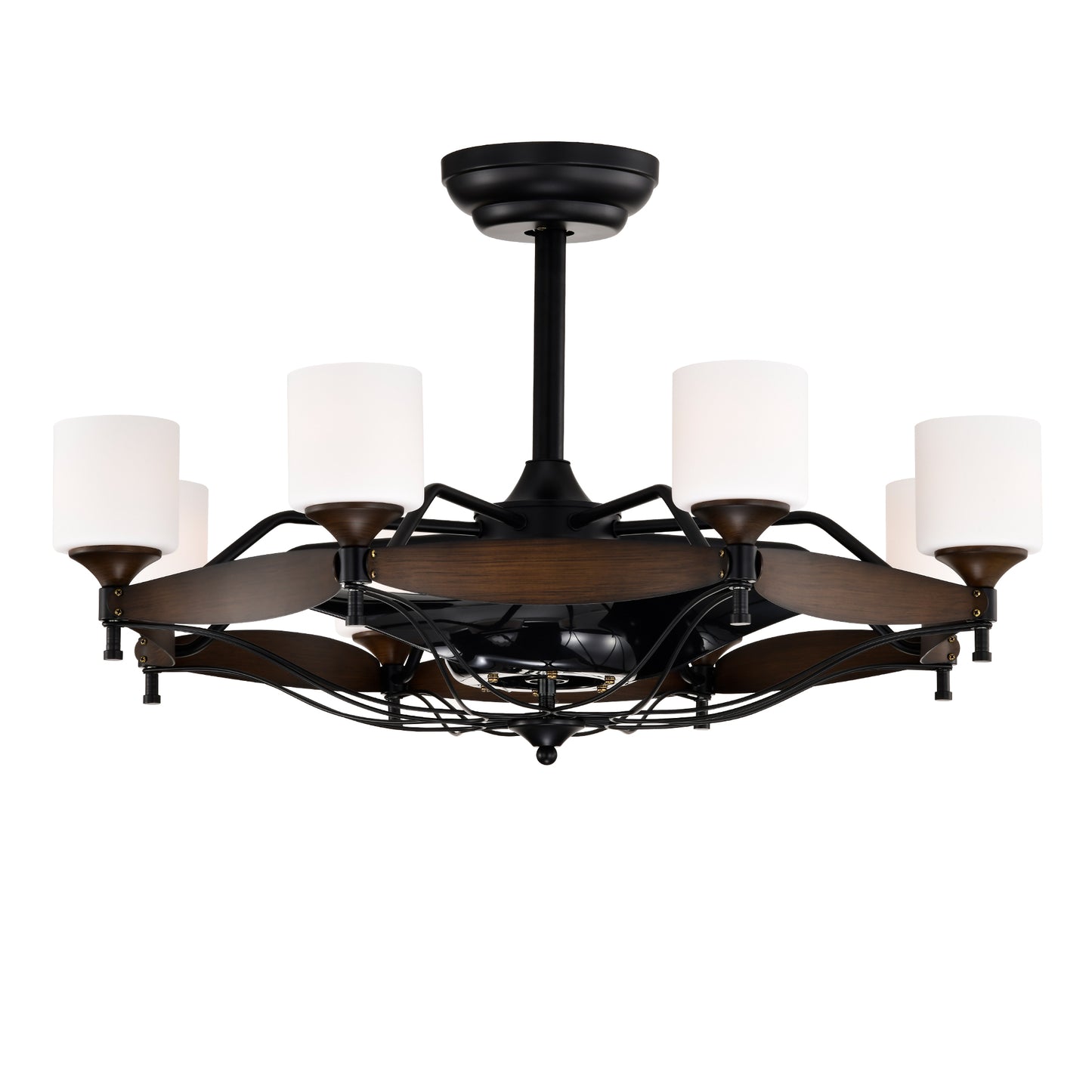 Sleek Matte Black Chandelier Fan with Remote Control