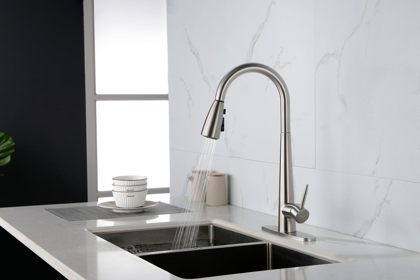 Sleek Brushed Nickel Kitchen Faucet with Pull-Down Sprayer