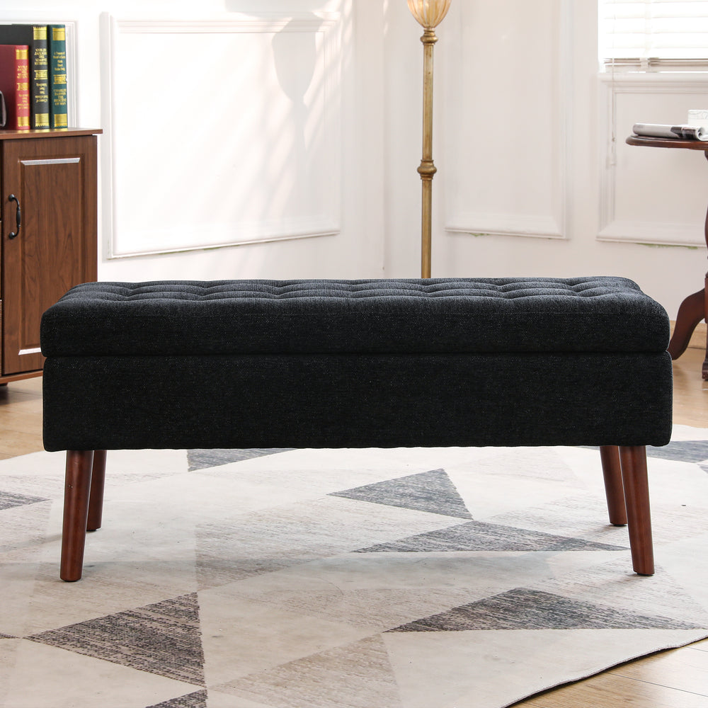 Chic Black Linen Storage Bench