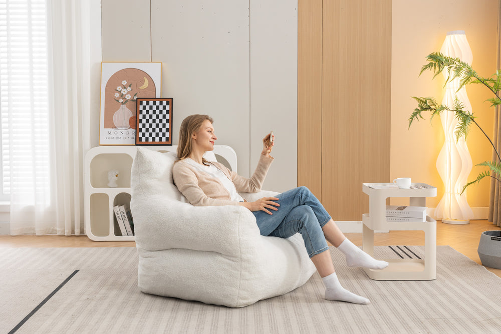 Cozy Ivory Teddy Bean Bag Chair