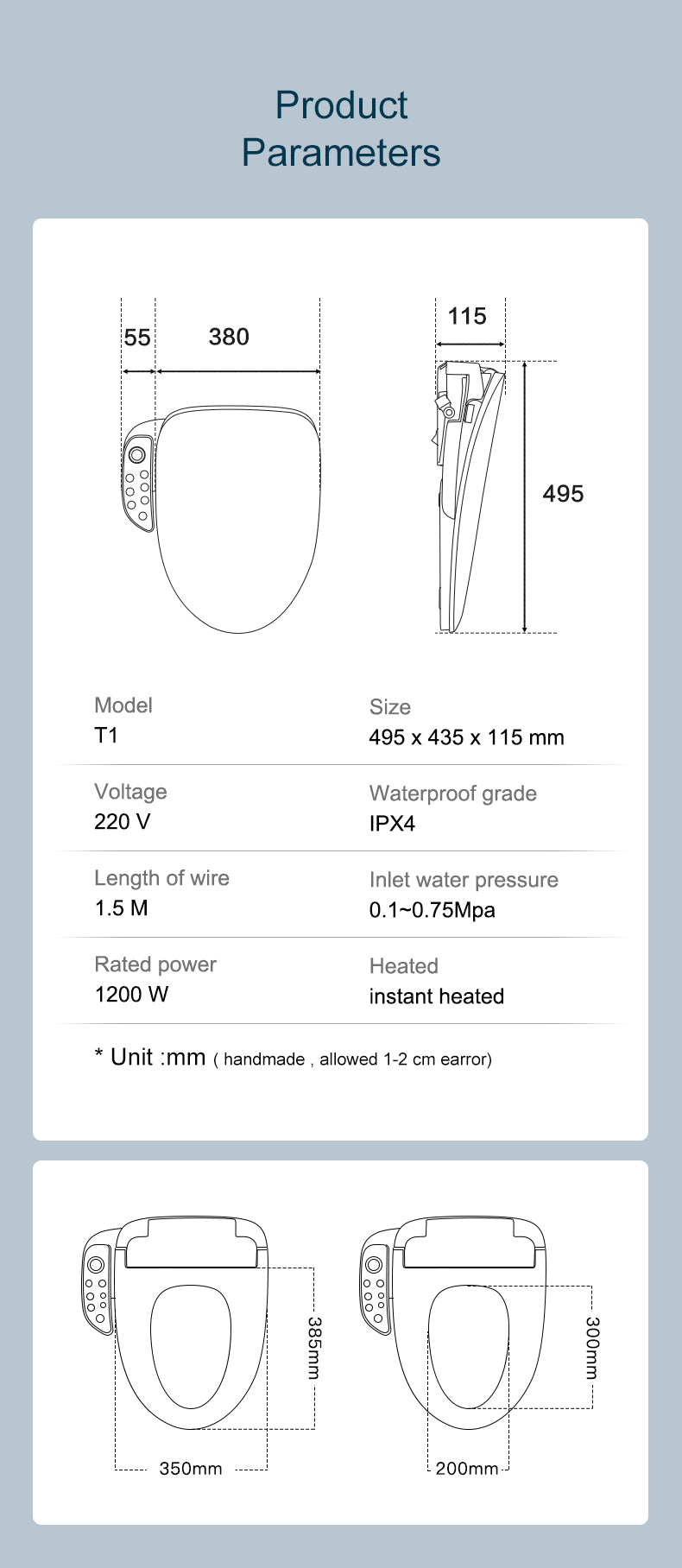 Smart Heated Bidet Toilet Seat with Warm Water and Dryer