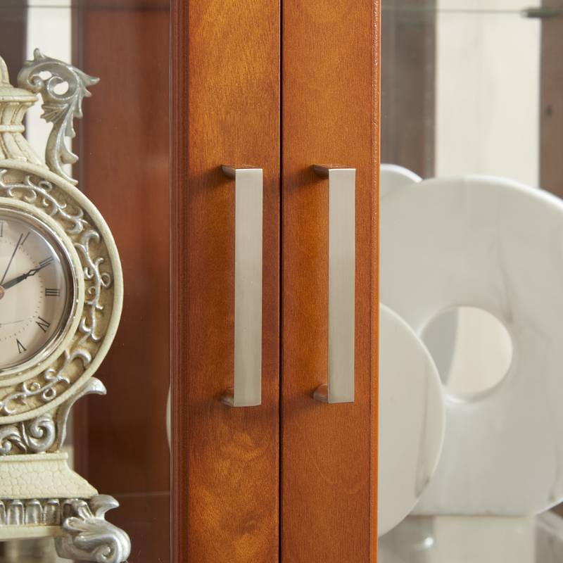 Luminous Walnut Curio Cabinet with Adjustable Shelves and Mirror Back